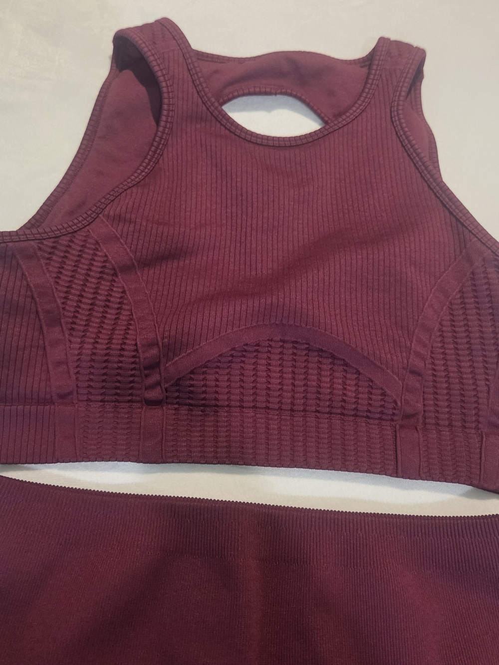 Fabletics Seamless 2-Piece Workout Set Size L Burgundy - High Waist Leggings + R - Picture 5 of 8